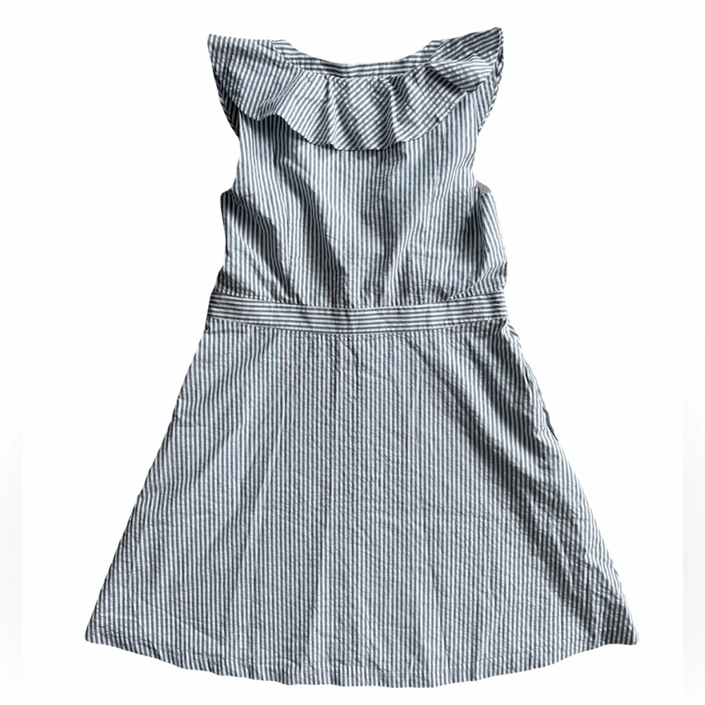 New Tommy Hilfiger seersucker sleeveless v-neck ruffle dress - Picture 2 of 3